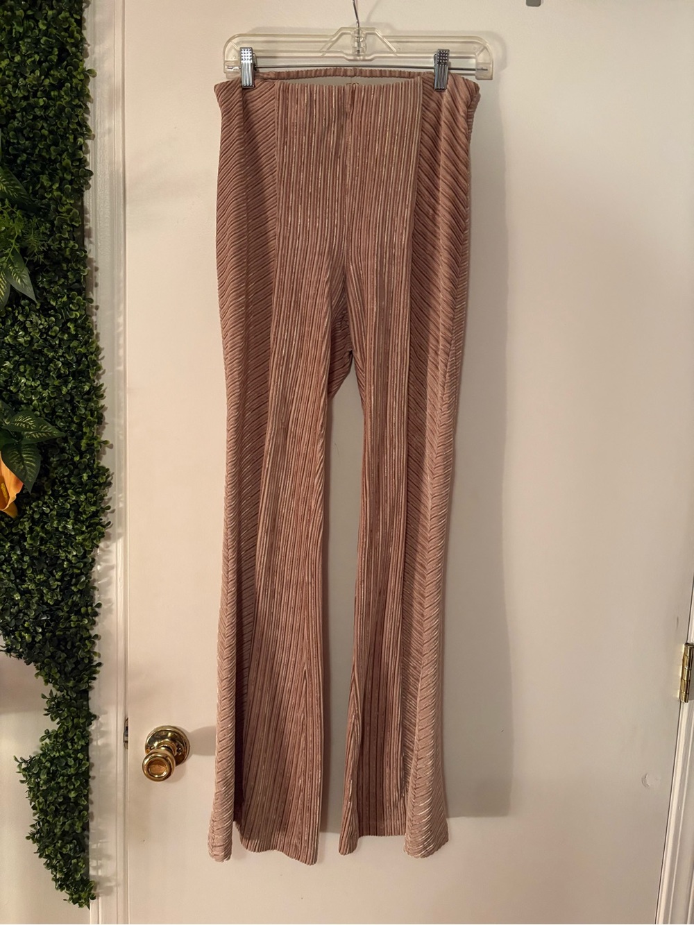 Free people light pink velvet stripe flare pant S